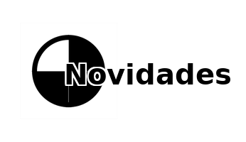 Descrição por Be MyEyes: A imagem é retangular, com fundo branco. À esquerda, há um círculo com 3 partes pretas e uma branca, ha linhas finas brancas em 3 direções, lembrando um símbolo de alvo ou de teste gráfico. À direita do círculo, aparece a palavra “Novidades” escrita em letras pretas grandes e em negrito, com contorno branco para dar contraste. O layout é simples, limpo e com foco no círculo à esquerda e no texto à direita.